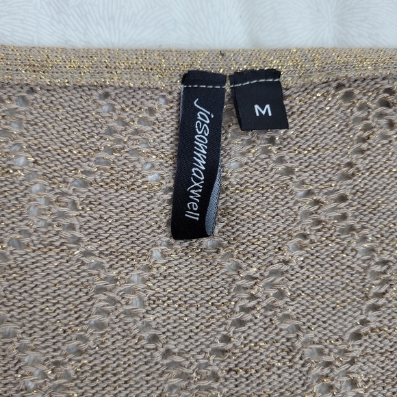 Jason Maxwell tan loose weave v-neck cardigan tie front metallic boho grandma M - Picture 6 of 11